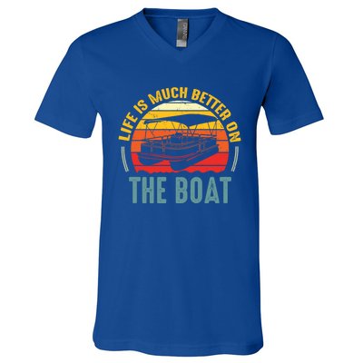 Life Is Better On A Boat Captain Boater Boating Retro Gift V-Neck T-Shirt