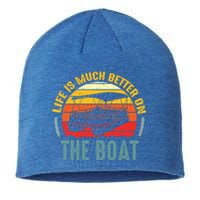 Life Is Better On A Boat Captain Boater Boating Retro Gift Sustainable Beanie