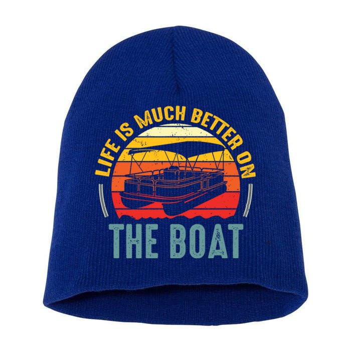 Life Is Better On A Boat Captain Boater Boating Retro Gift Short Acrylic Beanie