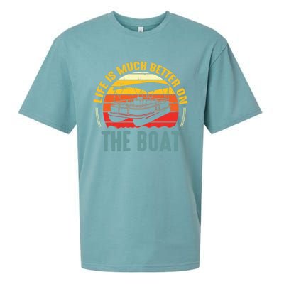 Life Is Better On A Boat Captain Boater Boating Retro Gift Sueded Cloud Jersey T-Shirt