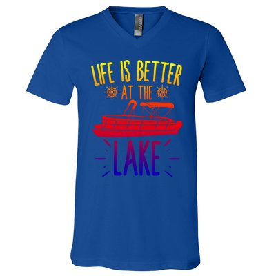 Life Is Better At The Lake Pontooning Boat Gift V-Neck T-Shirt