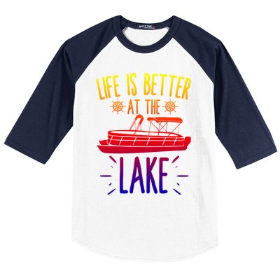 Life Is Better At The Lake Pontooning Boat Gift Baseball Sleeve Shirt