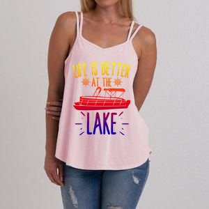 Life Is Better At The Lake Pontooning Boat Gift Women's Strappy Tank