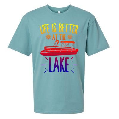 Life Is Better At The Lake Pontooning Boat Gift Sueded Cloud Jersey T-Shirt