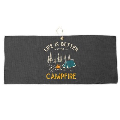 Life Is Better At The Campfire Funny Camper Camp Camping Large Microfiber Waffle Golf Towel