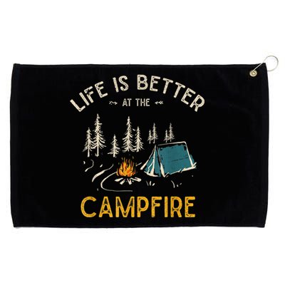 Life Is Better At The Campfire Funny Camper Camp Camping Grommeted Golf Towel