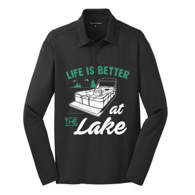 Life Is Better At The Lake Pontoon Boat Silk Touch Performance Long Sleeve Polo