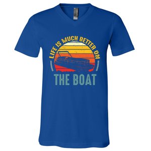 Life Is Better On A Boat Captain Boater Boating Retro Funny Gift V-Neck T-Shirt