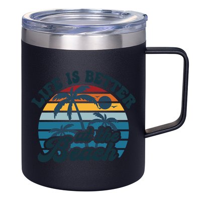 Life Is Better At The Beach Girls Trip Summer Vacation Retro Great Gift 12oz Stainless Steel Coffee Mug