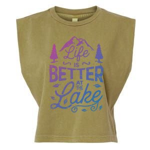 Life Is Better At Lake Funny Gift Fishing Boating Sailing Funny Gift Garment-Dyed Women's Muscle Tee