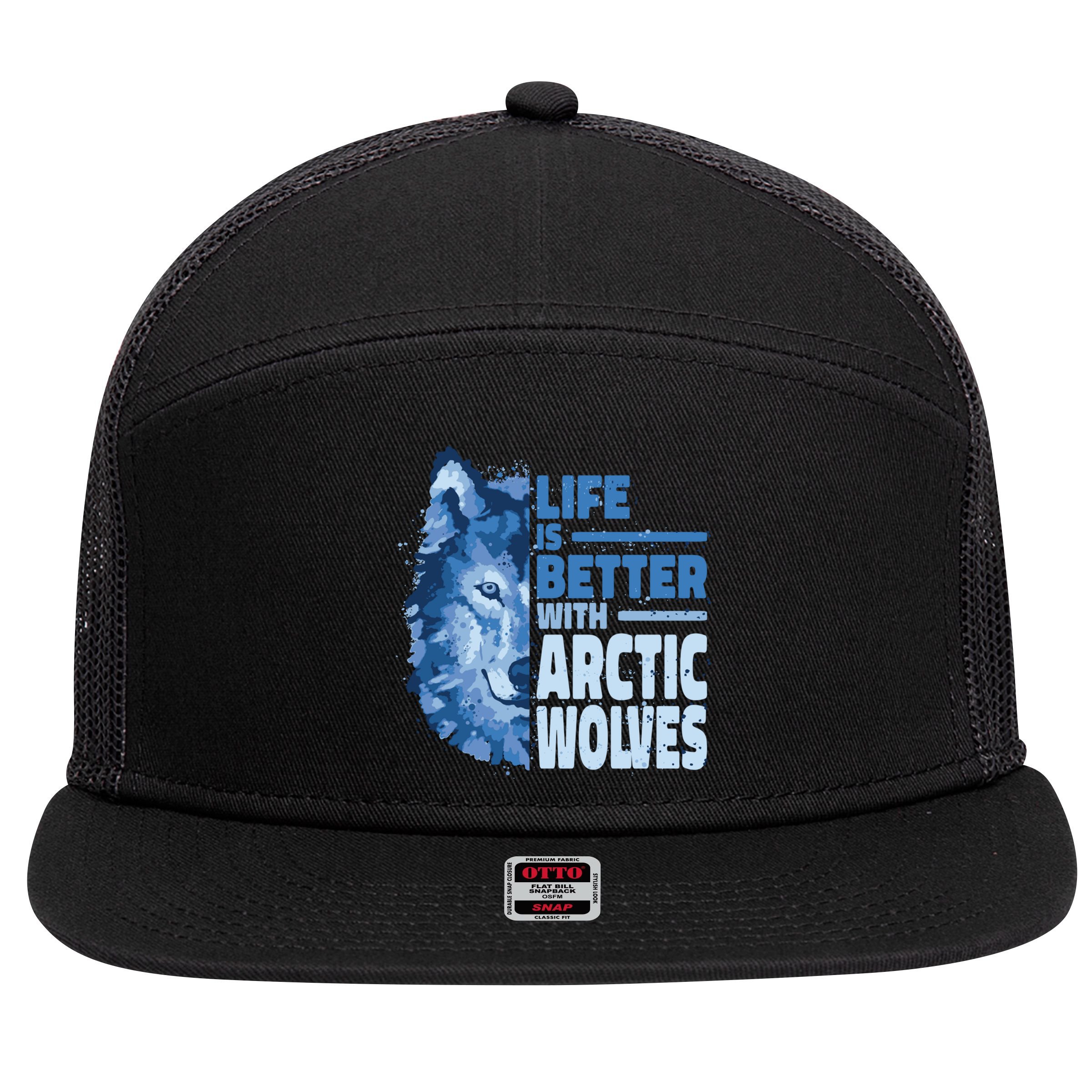 Life Is Better With Arctic Wolves Retro Arctic Wolf Gift 7 Panel Mesh Trucker Snapback Hat