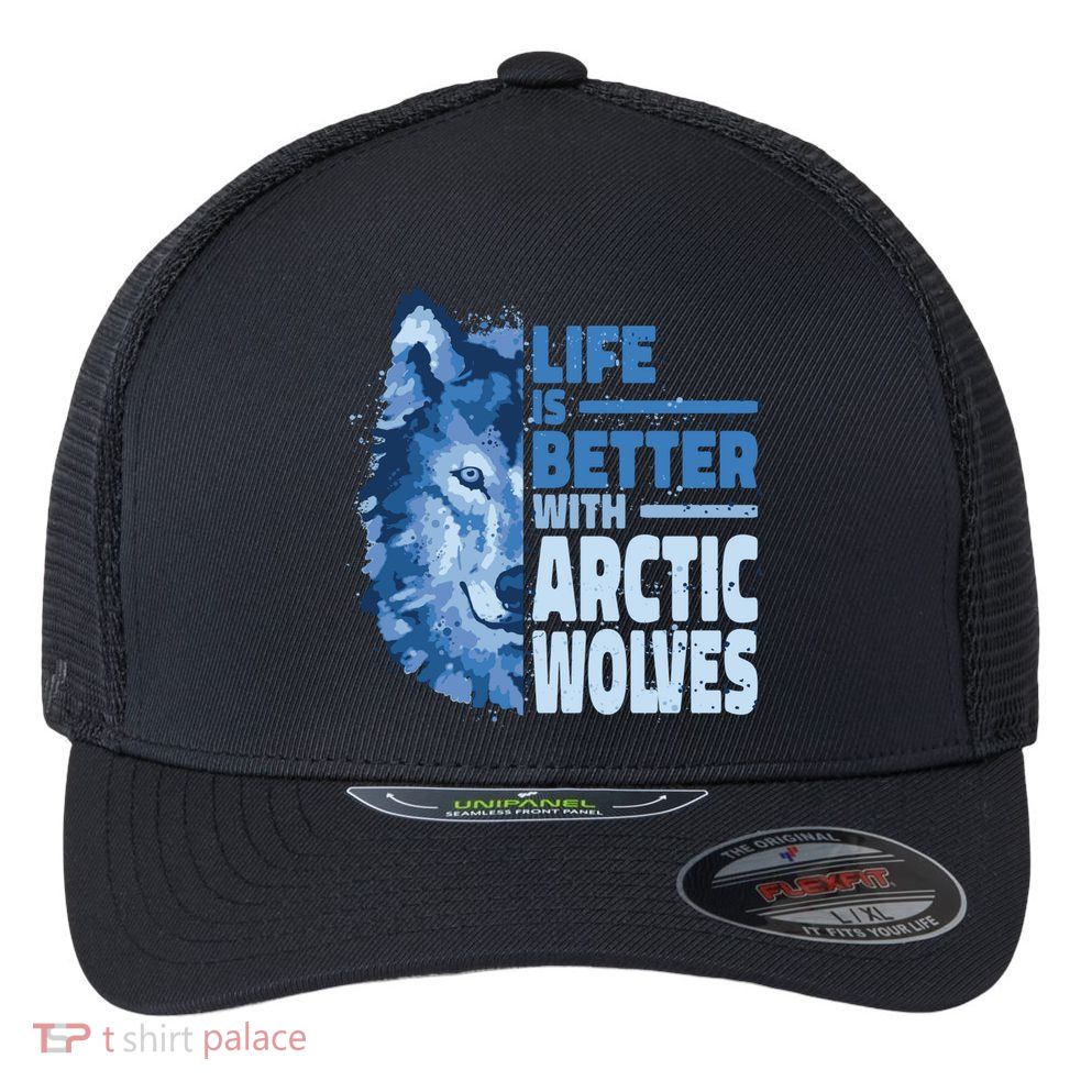 Life Is Better With Arctic Wolves Retro Arctic Wolf Gift Flexfit Unipanel Trucker Cap