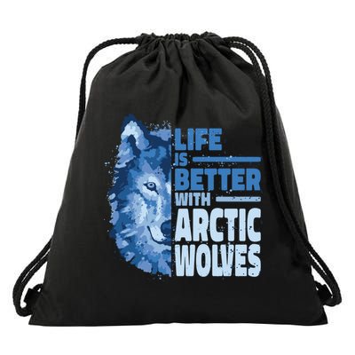 Life Is Better With Arctic Wolves Retro Arctic Wolf Gift Drawstring Bag