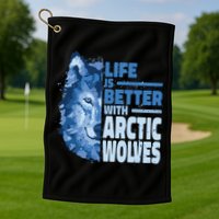 Life Is Better With Arctic Wolves Retro Arctic Wolf Gift Golf Towel