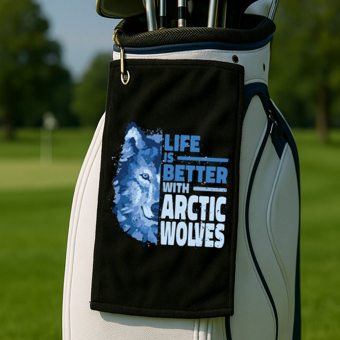 Life Is Better With Arctic Wolves Retro Arctic Wolf Gift Golf Towel