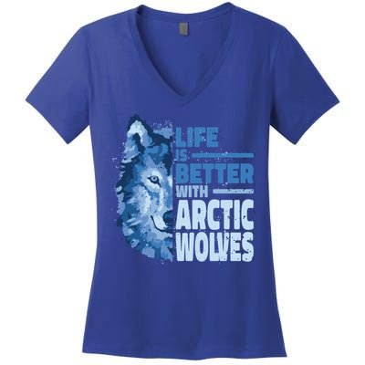 Life Is Better With Arctic Wolves Retro Arctic Wolf Gift Women's V-Neck T-Shirt