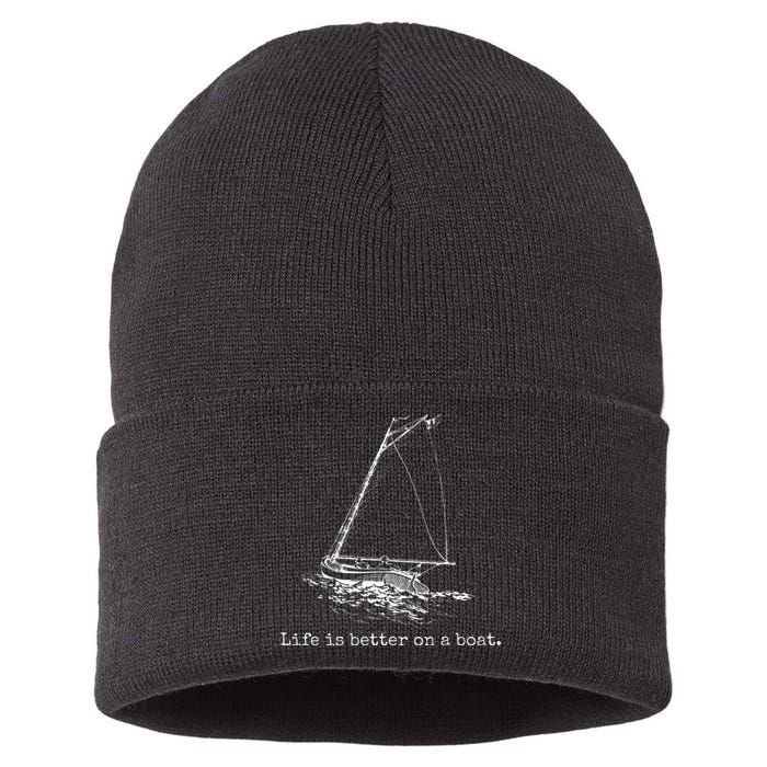 Life Is Better On A Boat Sailboat Sketch Cool Sailing Gifts Sustainable Knit Beanie