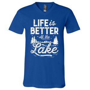 Life Is Better At Lake Gift Fishing Boating Sailing Funny Gift V-Neck T-Shirt