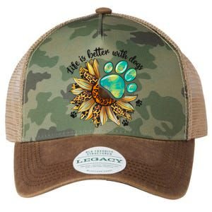 Life Is Better With Dogs’ Sublimation Featuring Dog Paws & Western Sunflowers Legacy Tie Dye Trucker Hat