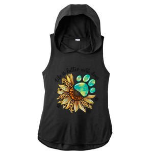 Life Is Better With Dogs’ Sublimation Featuring Dog Paws & Western Sunflowers Ladies PosiCharge Tri-Blend Wicking Draft Hoodie Tank