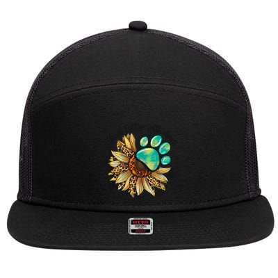 Life Is Better With Dogs’ Sublimation Featuring Dog Paws & Western Sunflowers 7 Panel Mesh Trucker Snapback Hat