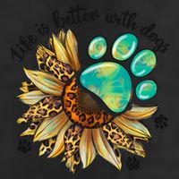 Life Is Better With Dogs’ Sublimation Featuring Dog Paws & Western Sunflowers 7 Panel Mesh Trucker Snapback Hat