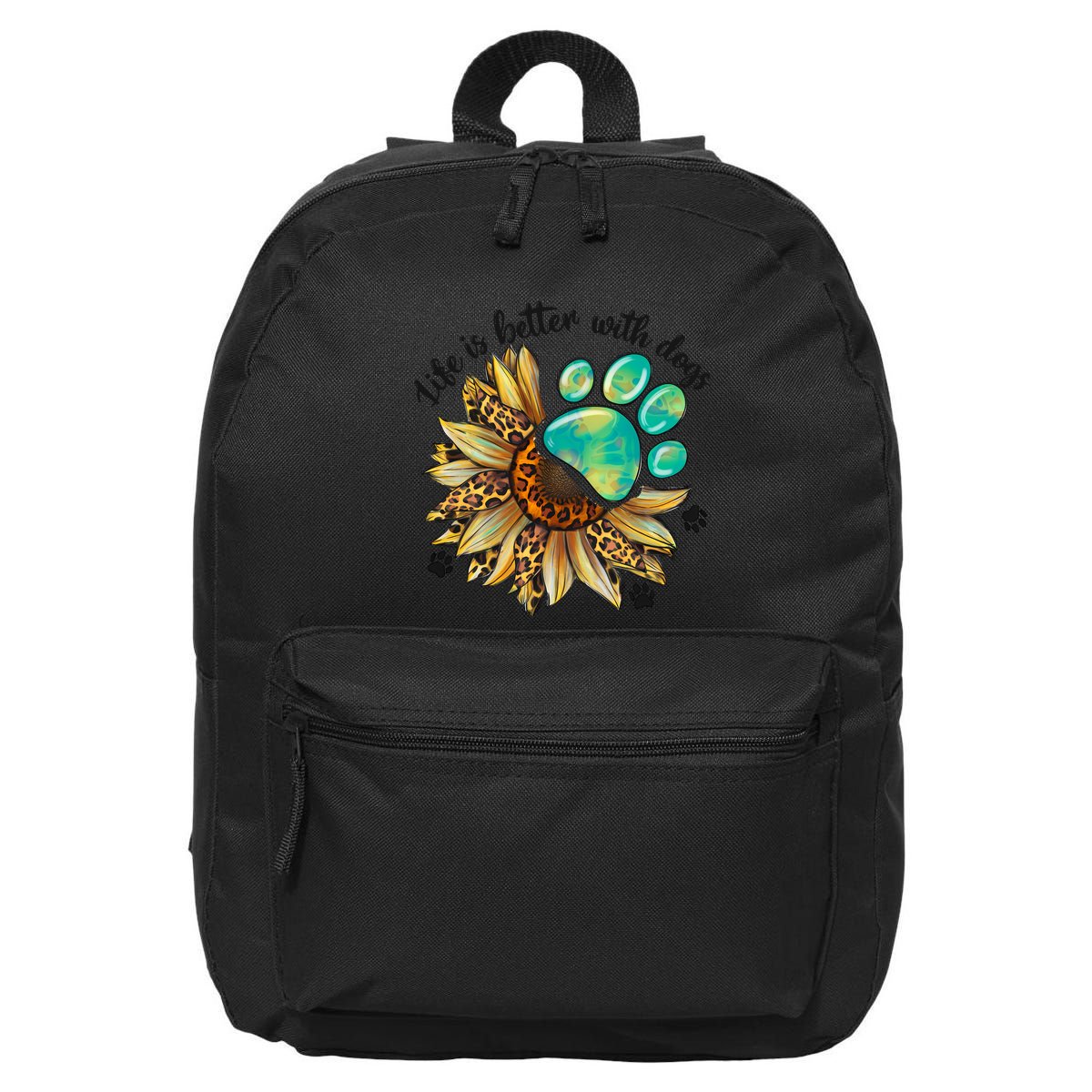 Life Is Better With Dogs’ Sublimation Featuring Dog Paws & Western Sunflowers 16 in Basic Backpack