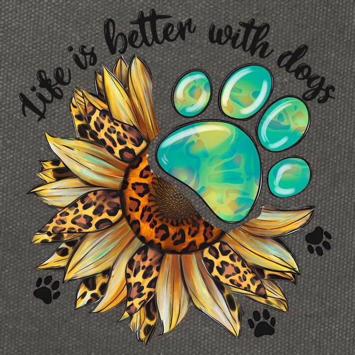 Life Is Better With Dogs’ Sublimation Featuring Dog Paws & Western Sunflowers Cotton Canvas Backpack