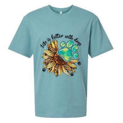 Life Is Better With Dogs’ Sublimation Featuring Dog Paws & Western Sunflowers Sueded Cloud Jersey T-Shirt