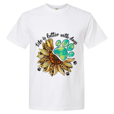 Life Is Better With Dogs’ Sublimation Featuring Dog Paws & Western Sunflowers Garment-Dyed Heavyweight T-Shirt