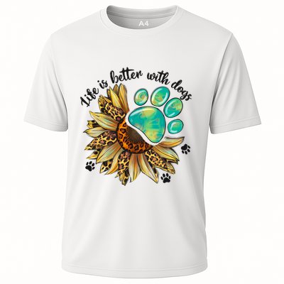 Life Is Better With Dogs’ Sublimation Featuring Dog Paws & Western Sunflowers Performance Shirt