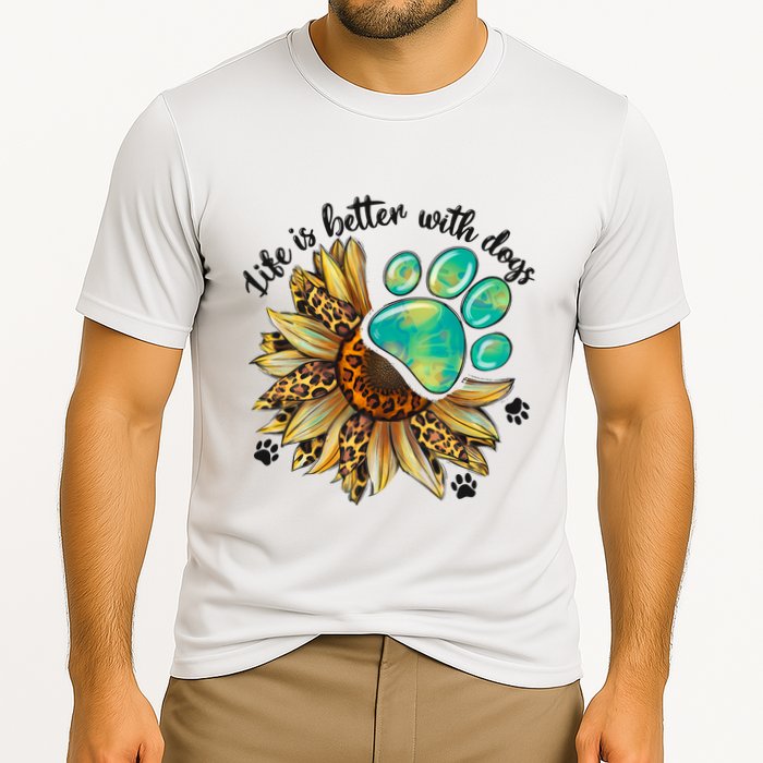 Life Is Better With Dogs’ Sublimation Featuring Dog Paws & Western Sunflowers Cooling Performance Crew T-Shirt