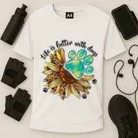 Life Is Better With Dogs’ Sublimation Featuring Dog Paws & Western Sunflowers Cooling Performance Crew T-Shirt
