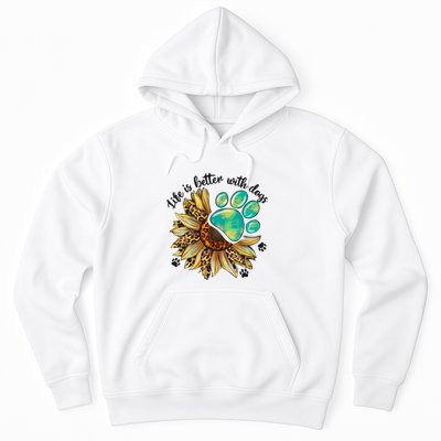 Life Is Better With Dogs’ Sublimation Featuring Dog Paws & Western Sunflowers Hoodie