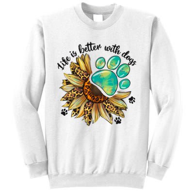 Life Is Better With Dogs’ Sublimation Featuring Dog Paws & Western Sunflowers Sweatshirt