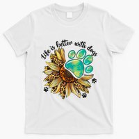 Life Is Better With Dogs’ Sublimation Featuring Dog Paws & Western Sunflowers T-Shirt