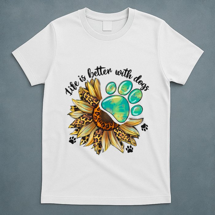 Life Is Better With Dogs’ Sublimation Featuring Dog Paws & Western Sunflowers T-Shirt