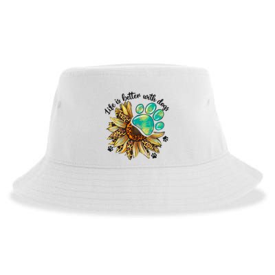 Life Is Better With Dogs’ Sublimation Featuring Dog Paws & Western Sunflowers Sustainable Bucket Hat