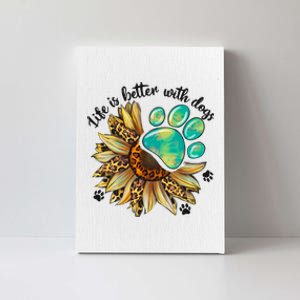 Life Is Better With Dogs’ Sublimation Featuring Dog Paws & Western Sunflowers Canvas