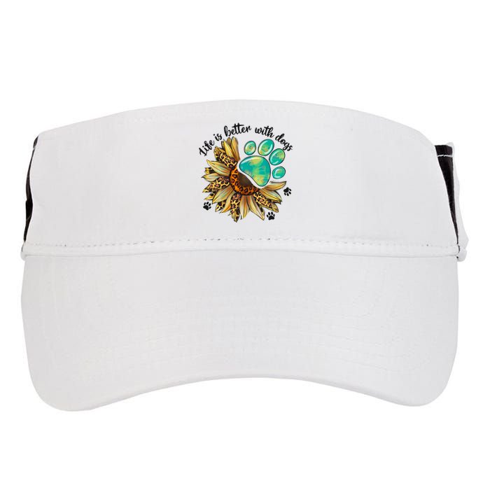 Life Is Better With Dogs’ Sublimation Featuring Dog Paws & Western Sunflowers Adult Drive Performance Visor