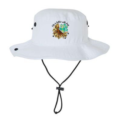 Life Is Better With Dogs’ Sublimation Featuring Dog Paws & Western Sunflowers Bucket Hat