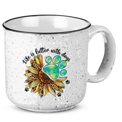 Life Is Better With Dogs’ Sublimation Featuring Dog Paws & Western Sunflowers 15oz Campfire Ceramic Mug