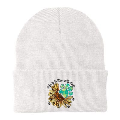 Life Is Better With Dogs’ Sublimation Featuring Dog Paws & Western Sunflowers Beanie