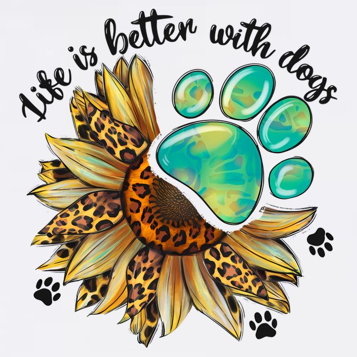 Life Is Better With Dogs’ Sublimation Featuring Dog Paws & Western Sunflowers Flatbill Hat