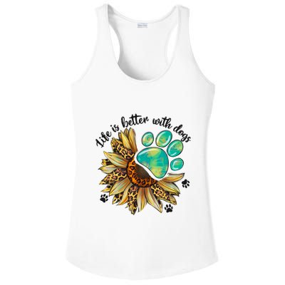 Life Is Better With Dogs’ Sublimation Featuring Dog Paws & Western Sunflowers Ladies PosiCharge Competitor Racerback Tank
