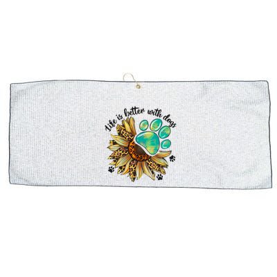 Life Is Better With Dogs’ Sublimation Featuring Dog Paws & Western Sunflowers Large Microfiber Waffle Golf Towel