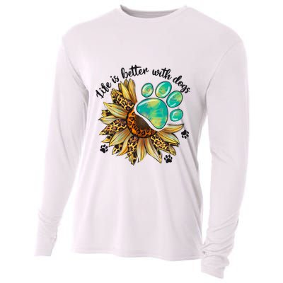 Life Is Better With Dogs’ Sublimation Featuring Dog Paws & Western Sunflowers Cooling Performance Long Sleeve Crew