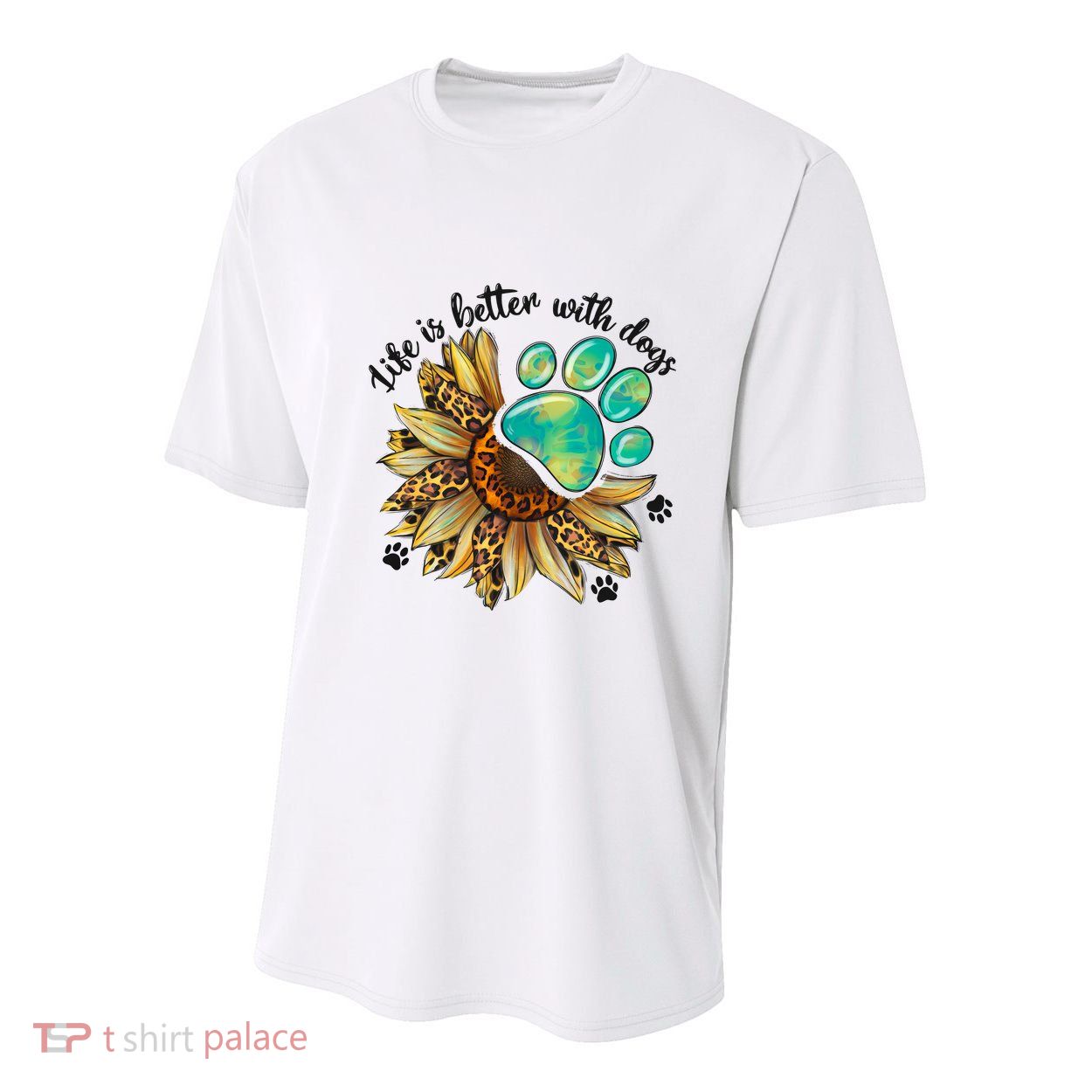 Life Is Better With Dogs’ Sublimation Featuring Dog Paws & Western Sunflowers Youth Performance Sprint T-Shirt