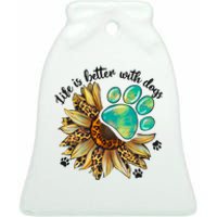 Life Is Better With Dogs’ Sublimation Featuring Dog Paws & Western Sunflowers Ceramic Bell Ornament