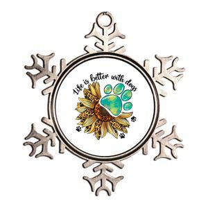 Life Is Better With Dogs’ Sublimation Featuring Dog Paws & Western Sunflowers Metallic Star Ornament